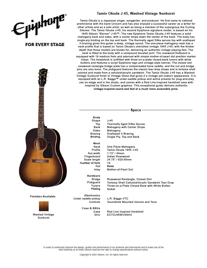 Epiphone Inspired By Gibson Custom Tamio Okuda J-45 | 【クロサワ