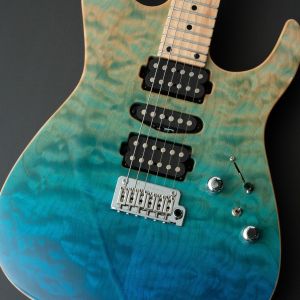 ヘッドレス エレキギター 青系マーブル模様 24フレット