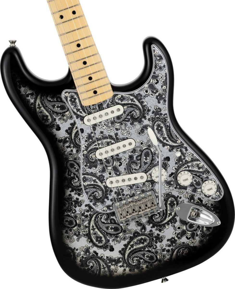 Fender Japan Stratocaster ブラック エレキギター エレキギター】-Fender-ブラックペイズリー柄がカッコイイ！Made